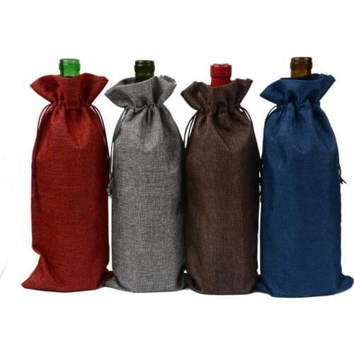 10pcs Blind Bag Jute Cloth Red Wine Bag Camellia Oil Olive Oil Gift Wrap, Bundle Pocket, 750ML, 15x35cm Package Box Bags Supply