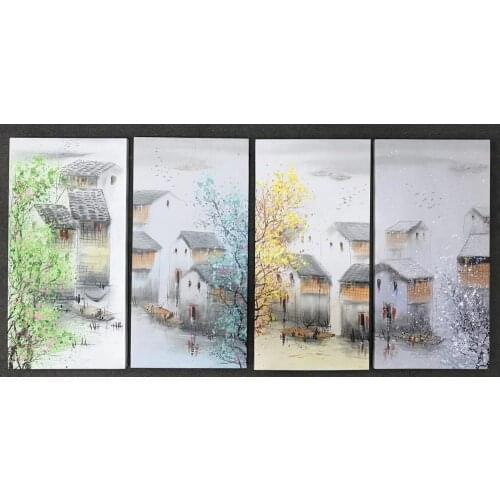 100% Hand Painted 4 pcs Modern Chinese Landscape Oil Painting on Canvas Abstract Canvas Painting Wall art Picture for Home Decor