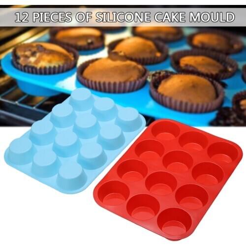 12 Silicone Muffin Cake Bakeware Fondant Cupcake Mold Cookies Muffin Chocolate Mould Baking Parts