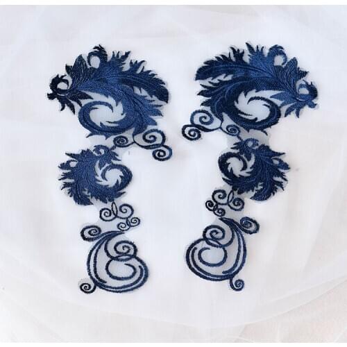 4Pairs/lot L30*W14cm New design embroidery applique wedding dress DIY bridal headdress collar lace fabric patch A790