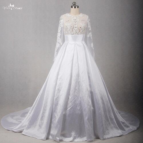 RSW1296 White Wedding Dresses Fold Skirt Long Sleeve Princesa Vestido De Noiva Sexy