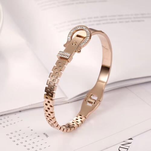 OUFEI Stainless Steel Bracelet For Woman Rose Gold Cuff Bracelet 2020 Fashion Jewelry Accessories Simplicity Belt Bracelet