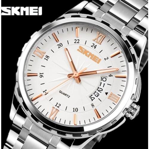 SKMEI Men Fashion Casual Quartz Watch Complete Calendar Relogio Masculino Stainless Steel Watches 30m Waterproof Wristwatches