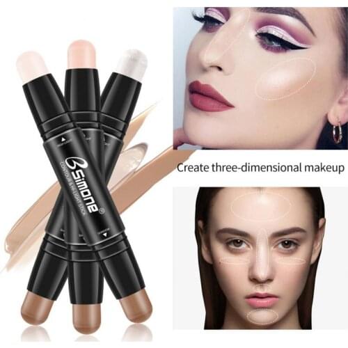 Double-Head Light & Shadow Shimmer Stick Concealer Brighten Facial Contour Brush Nose Shadow Highlighting Fixed Makeup Pen TSLM1