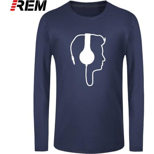 REM long sleeve tee Interesting Audio Headphones Tee Shirt Cotton T-Shirt Print Round Collar fashion Clothes tshirt