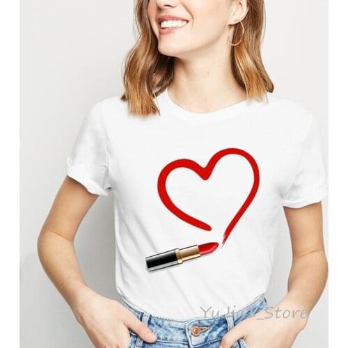 Lipstick love print t-shirt women clothes funny t shirts female summer tops tee shirt femme white tshirt streetwear