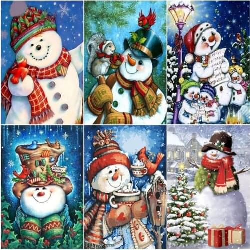 GATYZTORY DIY Pictures By Numbers Snowman Handpainted Kits Christmas Drawing Canvas Oil Painting Home Decoration Art Gift