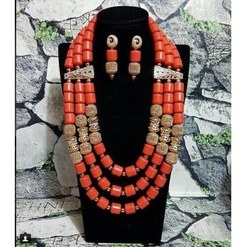 Artificial Coral Beads Indian Bridal Jewelry Set Dubai African Wedding Women Costume Necklace Set New Free Shipping CNR818