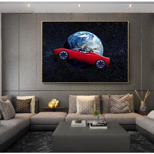 Spaceman Canvas Modern Wall Decor Posters and Prints on Canvas Art Painting Car Going to Space Picture Living Room Decoration