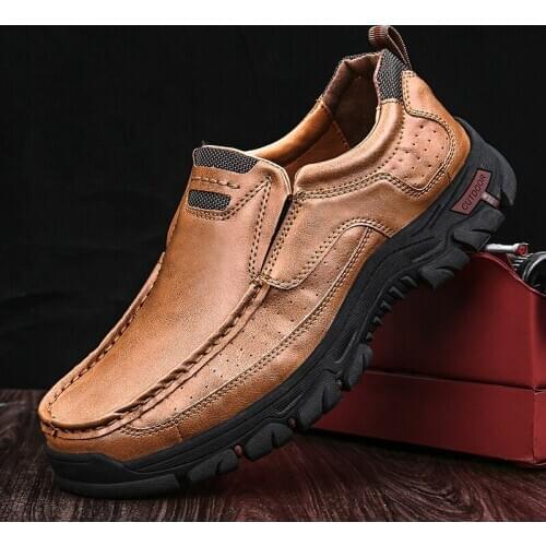 Full Grain Leather Shoes Men Outdoor Leather Sneakers Casual Shoes Loafers Work Shoes Cow Leather Bota Plus Size 38-47