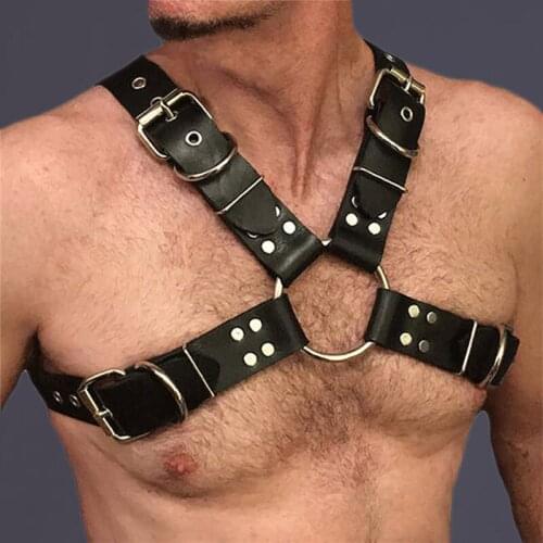 Gothic Punk Style Fashion Men Bdsm Harness Gay Lingerie Adjustable Chest Crop Top Leather Restraints Fetish Clubwear Sex Costume