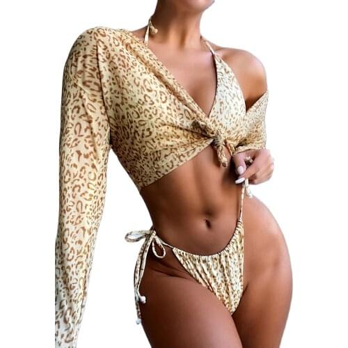 New Three Piece Set Screen Top 2021 Sexy Leopard Print Micro Bikini Set Swimsuit Maillot De Bain Femme