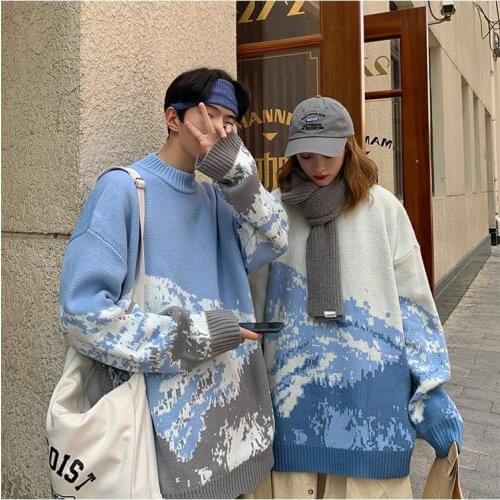 Lovers wear autumn and winter lazy wind Korean loose sweater male student wild snow mountain tide japanese streetwear Unisex top