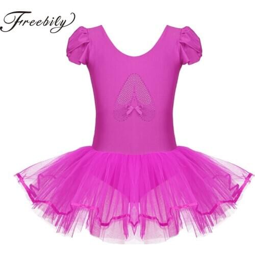 Kids Girls Ruffled Cap Sleeves Sequined Ballerina Shoe Ballet Dancewear Dress Tranning Dance Dress Ballet Tutu Dress Leotard