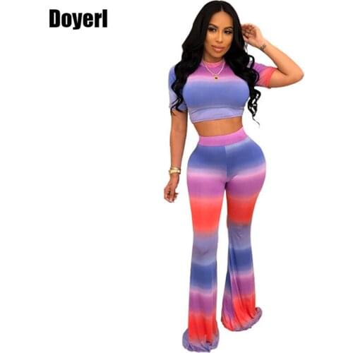 Striped Sexy Two Piece Set Women Tracksuits Casual Summer Woman Sets T Shirt Crop Top Full Length Pant Suit Sets 2pcs Outfit Set