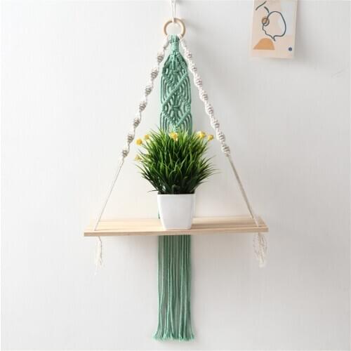Nordic Hand-Woven Macrame Tapestries Rack Wooden Shelves For Wall Bohemian Decorative Shelves Wall Hanging Shelves Ornament