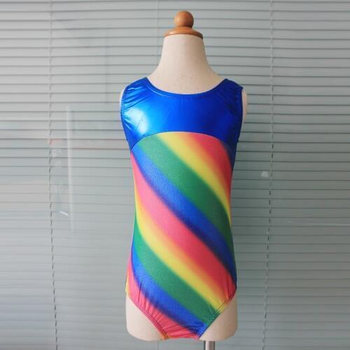 Metallic Tank Gym Leotard Kids Shiny Fabric Sleeveless Gymnastics Leotards for Girls Rainbow Ballet Dance Training Bodysuits