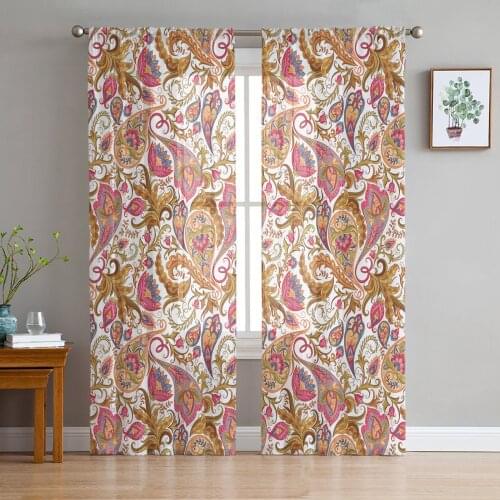 Paisley Flower Window Treatment Tulle Modern Sheer Curtains for Kitchen Living Room the Bedroom Curtains Decoration