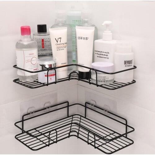 Bathroom kitchen Punch Corner Frame Shower Shelf Wrought Iron Shampoo Storage Rack Holder with Suction Cup bathroom accessories