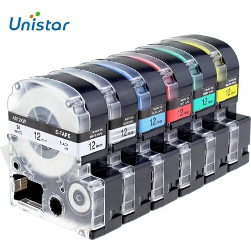 Unista6pcs/Lot SS12KW Combo Set Compatible for Epson/King Jim Printer Label Tapes ST12KW SS12BW SS12YW SS12GW Ribbons 12mm LW800