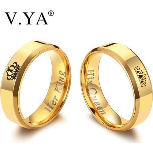 V.YA Crown Wedding Rings for Women His Queen & Her King Men Couple Jewelry Black Gold Color Stainless Steel Rings Drop Shipping