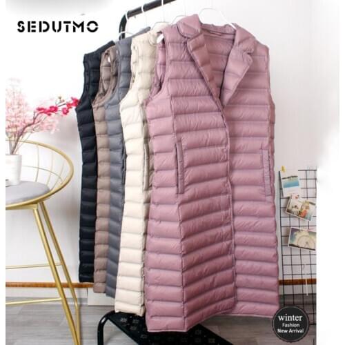 SEDUTMO Spring Ultra Light Women Down Jackets Vest Long Thin Waistcoat Winter Casual Puffer Jacket Slim Parkas ED1032
