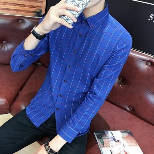 Spring Fashion Brand Men Slim Fit Shirt Long Sleeve Shirts High Quality Men Plaid Casual Men Shirt Social Plus Size M-4XL Full