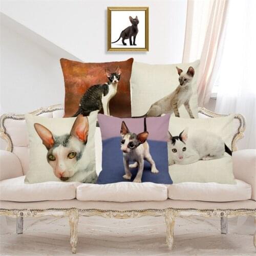 XUNYU Cute Pet Koski Curly Cat Linen Cushion Cover 45X45cm Pillow Case Home Decorative Pillows Cover for Sofa Car Cojines D0093