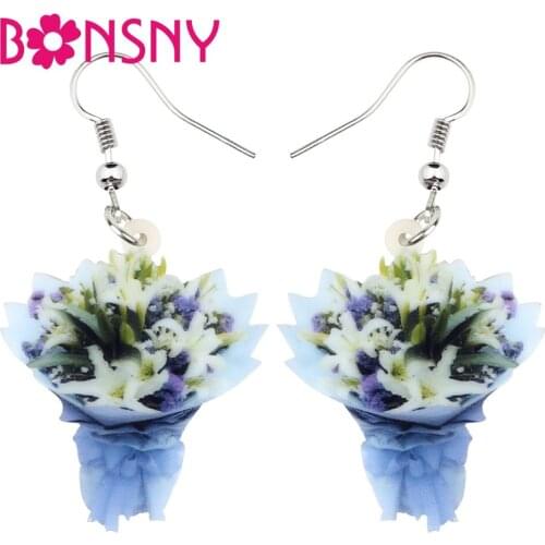 Bonsny Statement Acrylic Lily Flower Bouquet Earrings Drop Dangle Fashion Posy Plant Jewelry For Women Girl Kid Gift Accessories