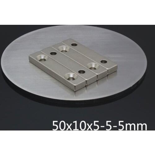 1pcs N35 NdFeB Super Strong Block Countersunk Magnets 50 x 10 x 5 mm 2 hole 5mm Rare Earth Neodymium Magnet powerful magnetic