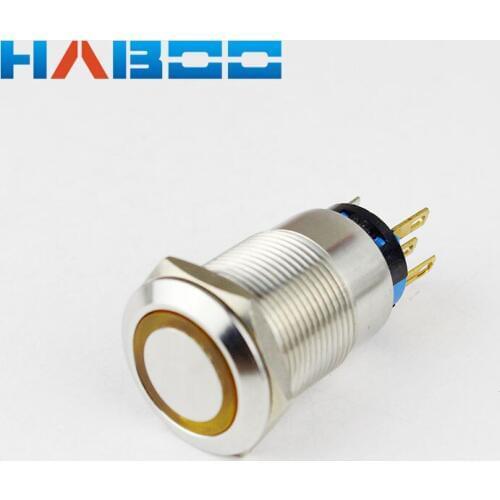 10pcs/lot IP67 2NO+2NC reset momentary illuminated led lighted stainless steel metal push button switch led ring 19mm