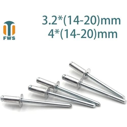 10PCS M3.2M4 Multi Size Aluminium Open End Countersunk Head Break Mandrel Blind Rivet Nail Pop Rivets for Furniture Car Aircraft