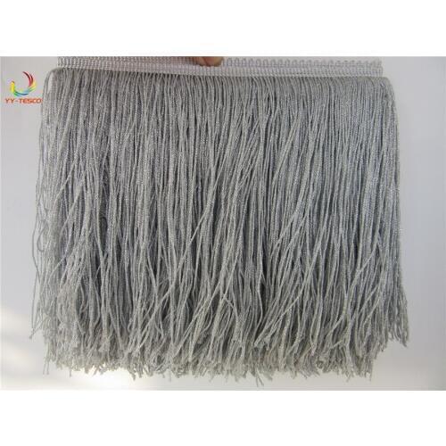 10 Yards 20 CM Long Polyester Fringed Edge Trim African Silver tassel Trimming Lace Ribbon Diy Latin Dance Clothes Accessories