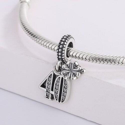 925 Sterling Silver 40th Celebration Charms Number 40 Pendant Beads Charm Bracelet DIY Jewelry Making For Pandora