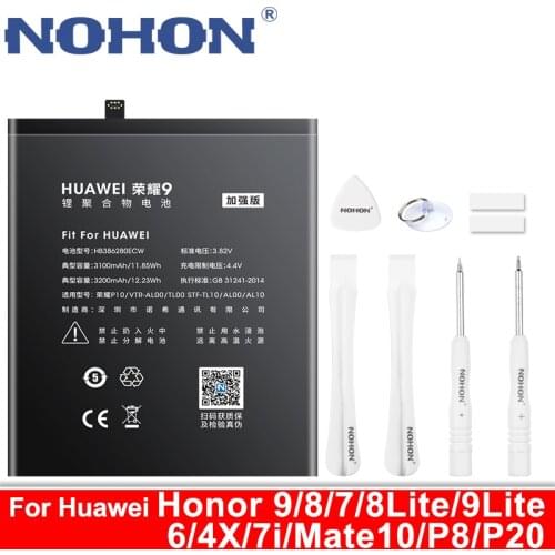 NOHON For Huawei Honor 9/8/7/8 Lite/9 Lite/6/4X/7i Mate 10 P8 Battery HB386280ECW HB366481ECW For Huawei P9 P10 P20 Pro Bateria