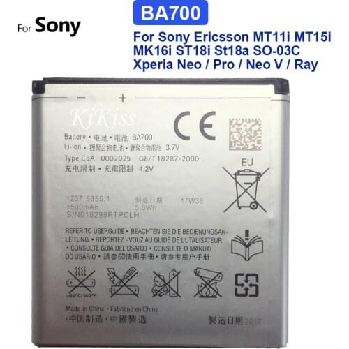 BA700 Li-ion Battery 1500mAh For Sony Ericsson MT11i MT15i MK16i ST18i St18a SO-03C For Xperia Neo / Pro / Neo V / Ray