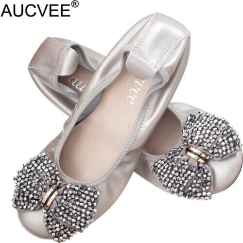 Large Size 34-44 Women Ballet Flats Genuine Leather Slip On Ladies Loafers Shoes Round Toe String Bead Bow Flats Female Footwear