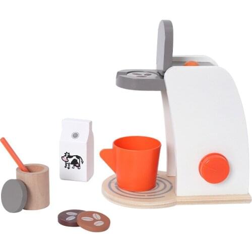 Wooden Coffee Machine Baby Wooden Pretend Play Set Simulation Blender Baking Kit Game Mixer Kitchen Role Toy for Kids