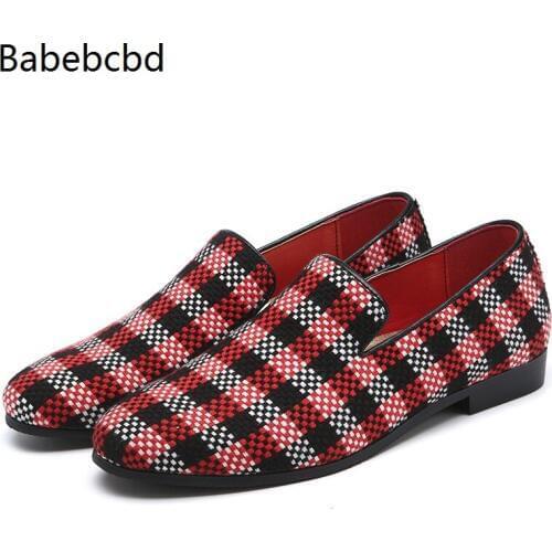 European station fashion bean shoes mens new set of feet shoes color matching Plaid tide shoes Taobao a generation of hair