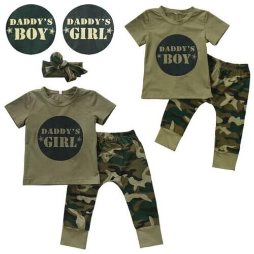 Camouflage Baby DADDYS Boys Girls Clothes Newborn T-shirt Tops Pants Outfits Set Clothes Casual