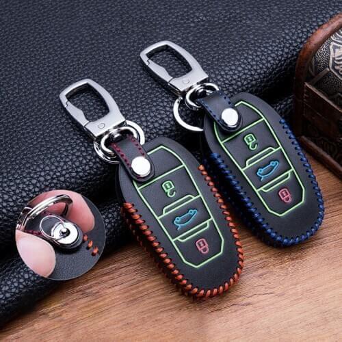 Hand Sewing Leather Car Key Case Cover for Peugeot 408 508 4008 5008 2008 301 3008 308S for Citroen C4 C5 C3 C4L Holder Shell