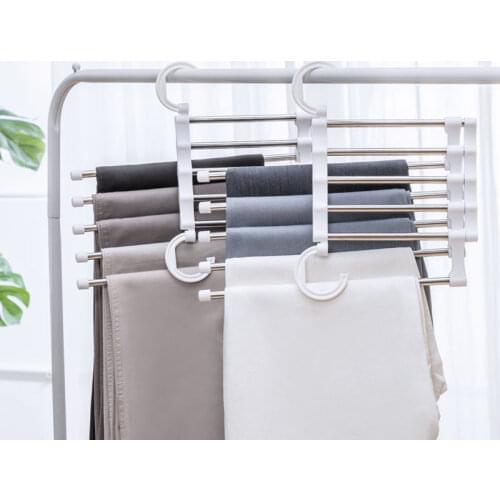 Multifunctional Clothes Hanger 5 In 1 Trousers Storage Rack Adjustable Pants Tie Storage Shelf Closet Organizer Hanger