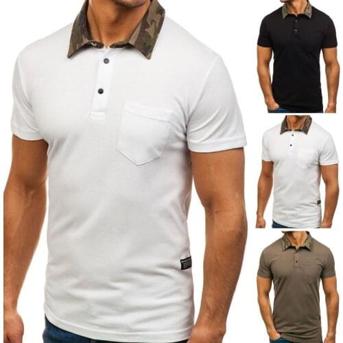 3 Colors Fashion All-match Men Camouflage Turn Down Collar Short Sleeve T-Shirt Summer Slim Casual Blouse Top