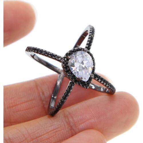 Fashion wholesale brass jewelry top quality with AAA+ black cubic zirconia Criss Cross X wedding gift finger ring for women