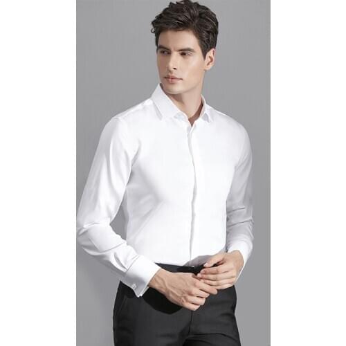 2021 New High Quality Business Dress Shirts for Men Mercerized Cotton Invisible Placket Solid Color Long Sleeve Cufflink
