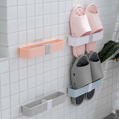 Wall Mounted Shoe Rack Punching Free Plastic Shoes Holder Storage Organizer Bathroom Hanging Door Shoe Shelf for Flip Flop Heels