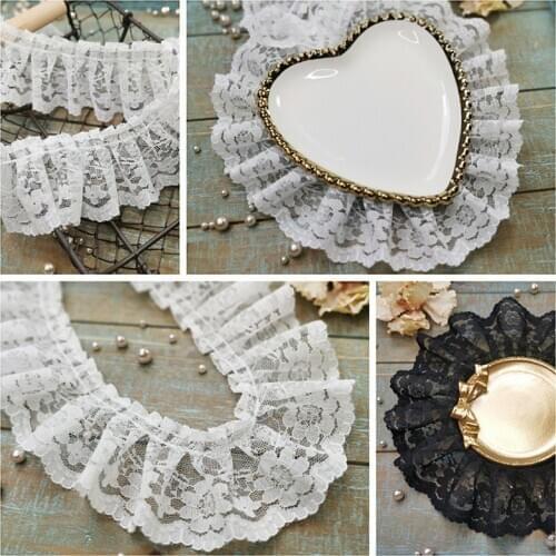 5CM Wide New Embroidery White Black 3D Flower Lace FabricTrim Ribbon DIY Sewing Applique Collar Dress Wedding Guipure Decor