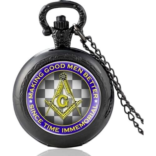 2020 New Arrivals Freemasonry Symbols Glass Cabochon Quartz Pocket Watch Vintage Men Women Pendant Necklace Chain Clock