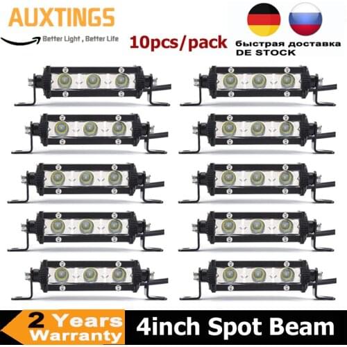 10pcs 4" 15W Single Row LED Light Bar Spot Beam Slim Off-road Lamp For ATV UAZ SUV 4WD 4x4 Truck Tractor Pickup