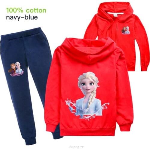 Disney Girl Fall 2020 Casual Winter Pullover Clothes Sets Frozen Elsa Anna Kawaii Little Girls Tracksuit Children Clothing